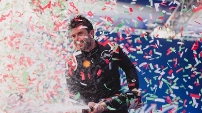 Formula E racer celebrates